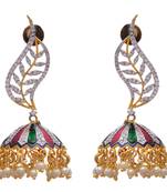 Multi colour gold plated american diamond jhumkas