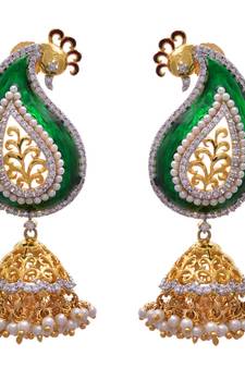 Green gold plated american diamond jhumkas