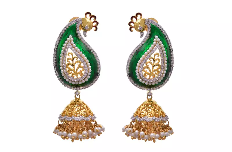 Green gold plated american diamond jhumkas