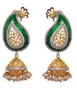 Green gold plated american diamond jhumkas