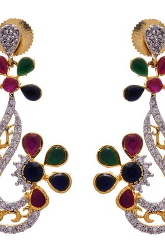Multi colour gold plated american diamond earrings