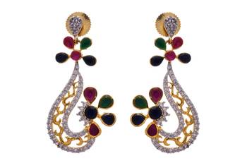 Multi colour gold plated american diamond earrings 1