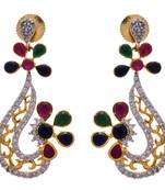 Multi colour gold plated american diamond earrings