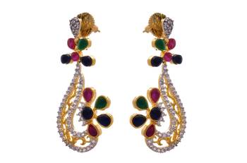 Multi colour gold plated american diamond earrings 2
