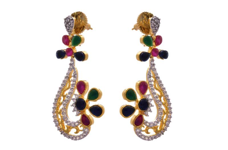 Multi colour gold plated american diamond earrings
