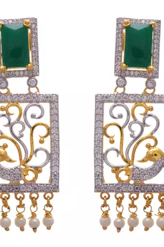Silver, golden gold plated american diamond earrings