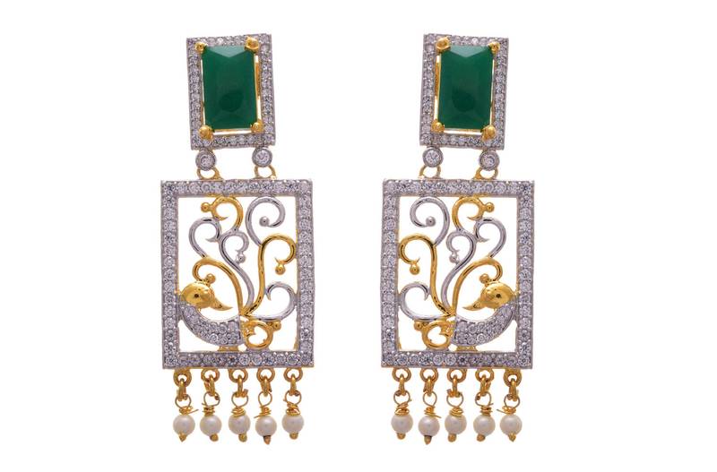 Silver, golden gold plated american diamond earrings