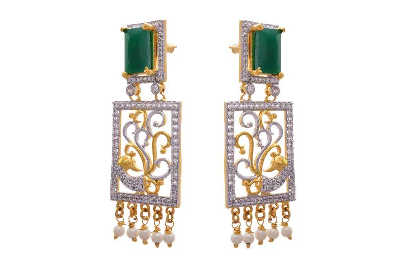 Silver, golden gold plated american diamond earrings