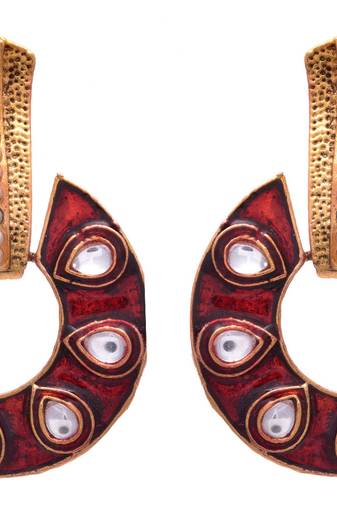 Peach pink gold plated diamond earrings