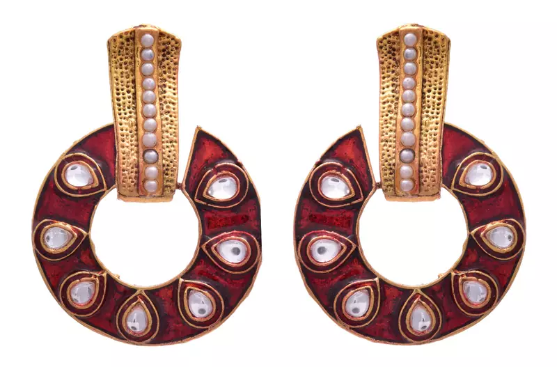 Peach pink gold plated diamond earrings