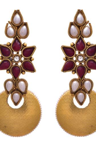 Red gold plated pearl earrings
