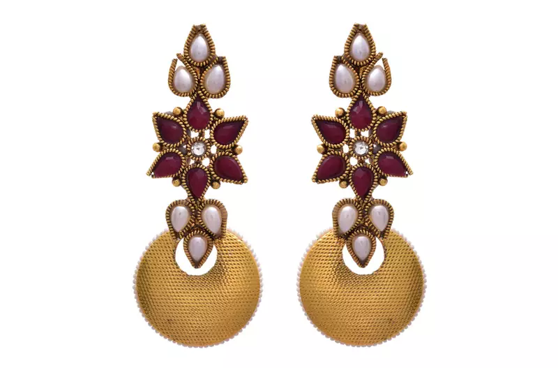 Red gold plated pearl earrings