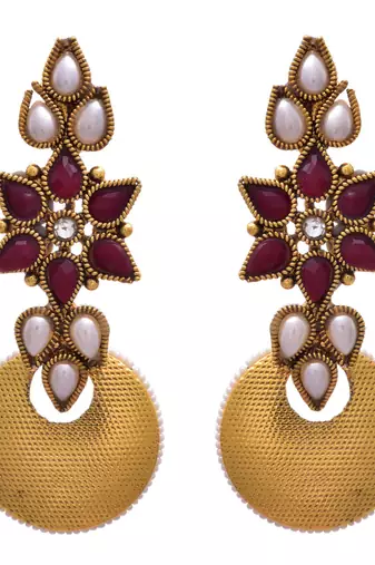 Red gold plated pearl earrings