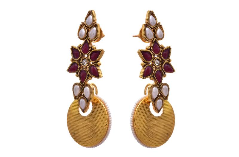Red gold plated pearl earrings