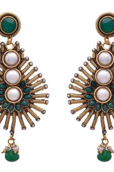 Green gold plated pearl danglers drops
