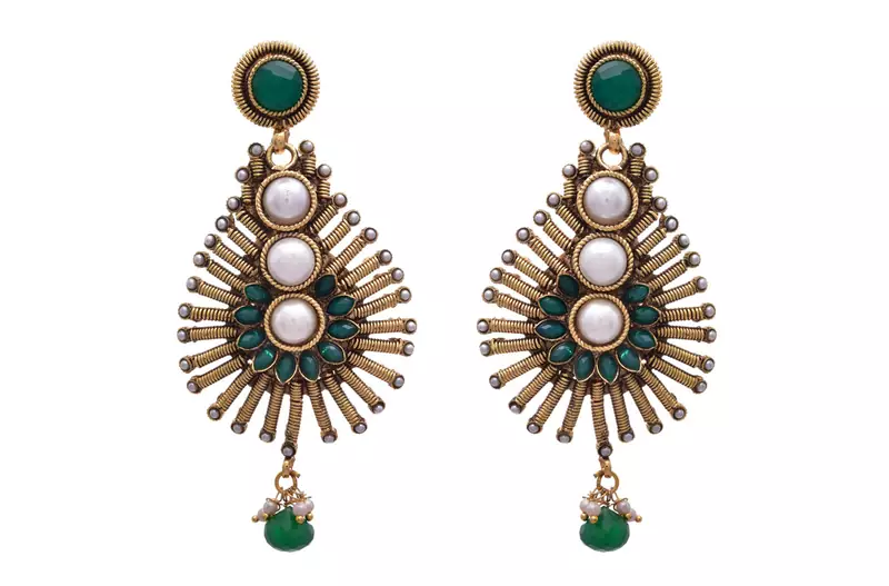 Green gold plated pearl danglers drops