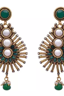 Green gold plated pearl danglers drops