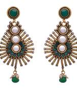 Green gold plated pearl danglers drops