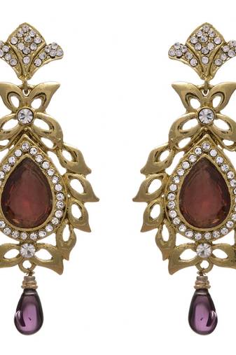 JFL - Elegant Designer Gold Plated Brown Stone Diamond Dangler Earring for Women