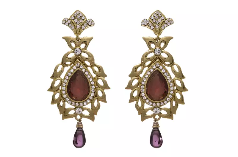 JFL - Elegant Designer Gold Plated Brown Stone Diamond Dangler Earring for Women