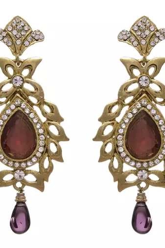 JFL - Elegant Designer Gold Plated Brown Stone Diamond Dangler Earring for Women
