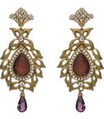 JFL - Elegant Designer Gold Plated Brown Stone Diamond Dangler Earring for Women