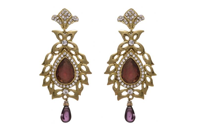 JFL - Elegant Designer Gold Plated Brown Stone Diamond Dangler Earring for Women