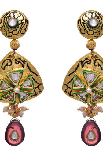 JFL - Stunner Designer One Gram Gold Plated Diamond Purple Earring for Women
