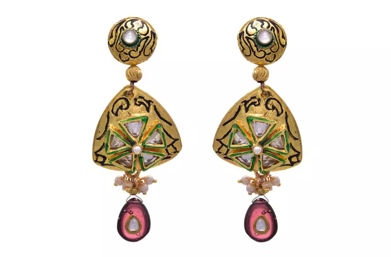 JFL - Stunner Designer One Gram Gold Plated Diamond Purple Earring for Women