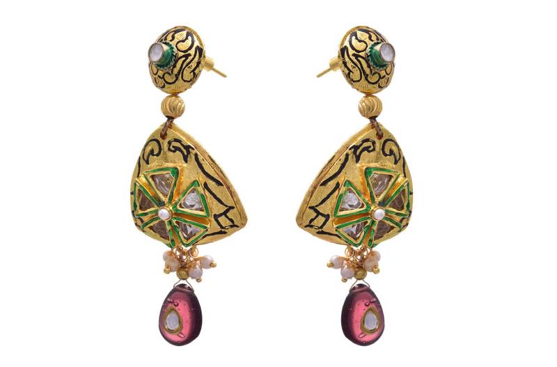 JFL - Stunner Designer One Gram Gold Plated Diamond Purple Earring for Women