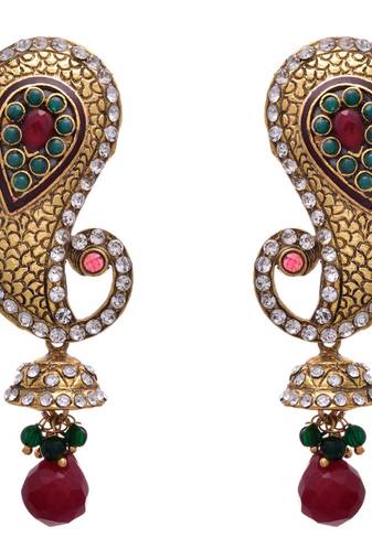 Red,green gold plated diamond danglers drops