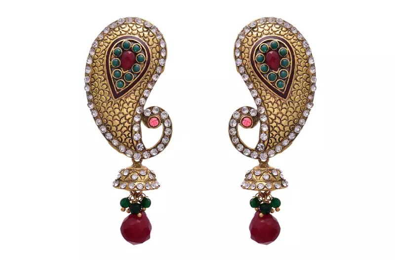 Red,green gold plated diamond danglers drops