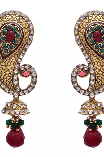 Red,green gold plated diamond danglers drops