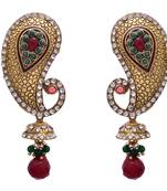 Red,green gold plated diamond danglers drops