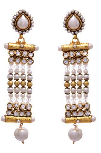 JFL - Pretty Designer One Gram Gold Plated White Pearl Polki Earring