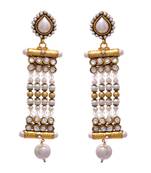 JFL - Pretty Designer One Gram Gold Plated White Pearl Polki Earring