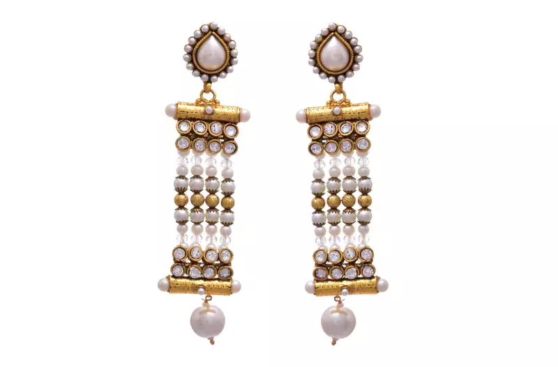 JFL - Pretty Designer One Gram Gold Plated White Pearl Polki Earring