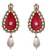 Peach pink gold plated diamond earrings