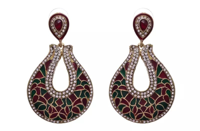 JFL- Exquisite Designer Red & Green One Gram Gold Plated Meenakari Austrian Diamond Earring