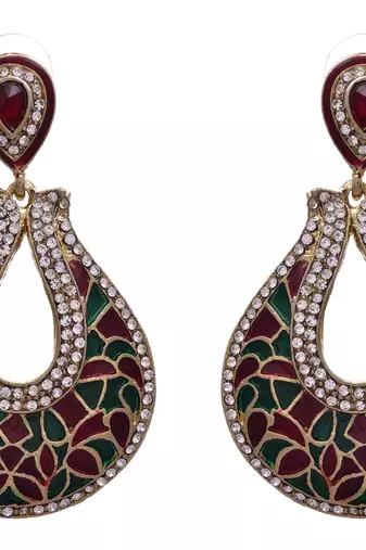 JFL- Exquisite Designer Red & Green One Gram Gold Plated Meenakari Austrian Diamond Earring