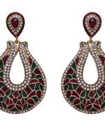 JFL- Exquisite Designer Red & Green One Gram Gold Plated Meenakari Austrian Diamond Earring