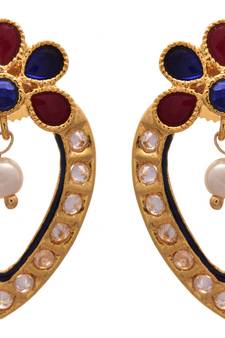 Red, blue gold plated diamond earrings