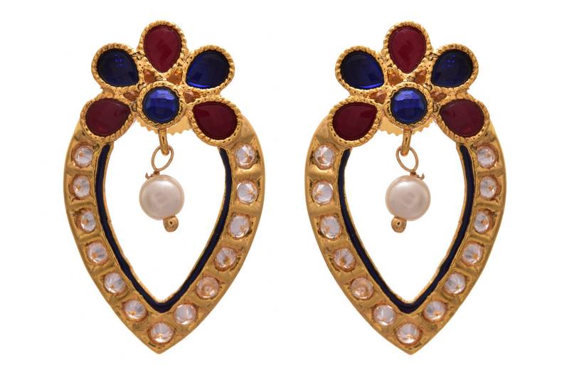 Red, blue gold plated diamond earrings