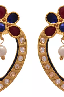 Red, blue gold plated diamond earrings