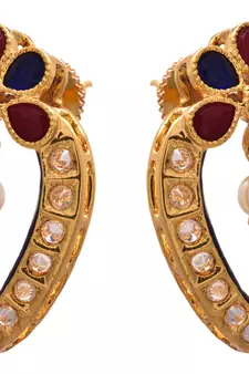 Red, blue gold plated diamond earrings