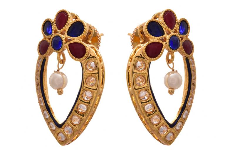 Red, blue gold plated diamond earrings