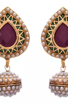 Red, green gold plated pearl earrings