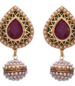 Red, green gold plated pearl earrings