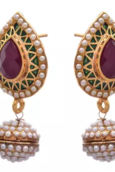 Red, green gold plated pearl earrings
