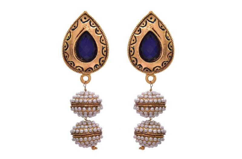 Blue gold plated pearl earrings